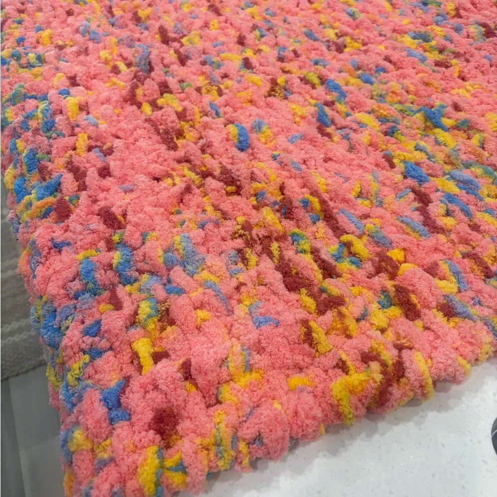 Newly Crafted “Confetti” Handmade Knit Linen-Stitch Chunky Blanket Throw 32x50